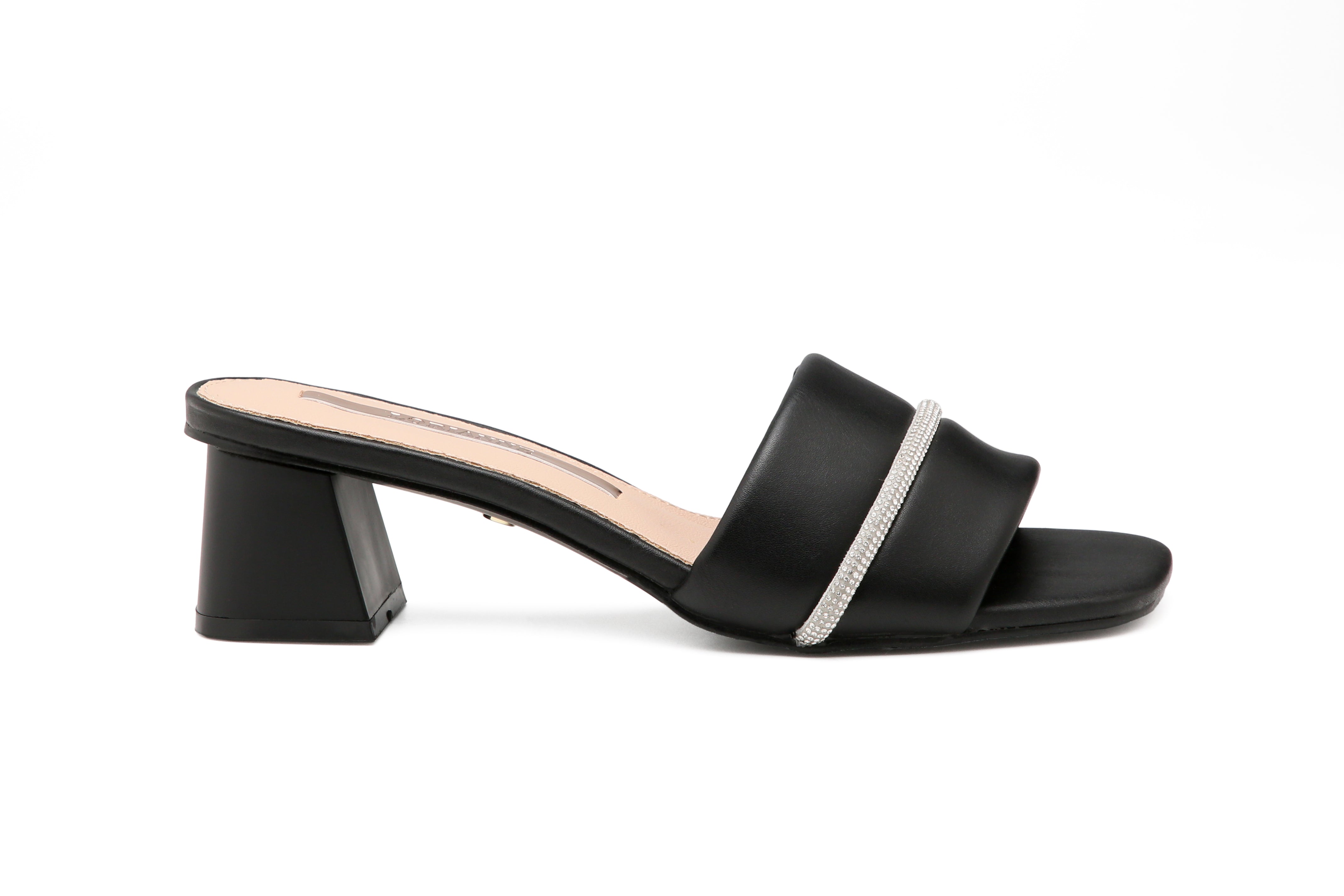 Leather crystal heel slide